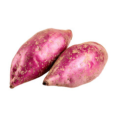 Two Fresh Raw Sweet Potatoes Isolated on a Clean Black Background close-up