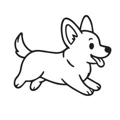 Vector illustration of a dog running, created in black and white with bold black outlines, perfect for dynamic logos, graphic design, and decoration.