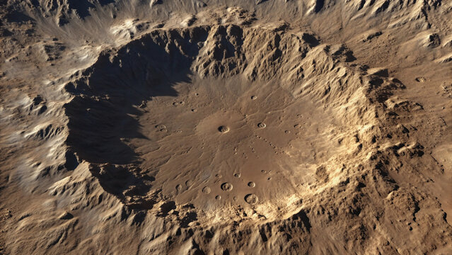 Aerial View of a Large Impact Crater on a Rocky Planetary Surface asteroid meteor