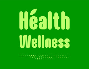 Vector Green sign Health Fitness. Elegant Modern Font. Artistic Alphabet Letters and Numbers