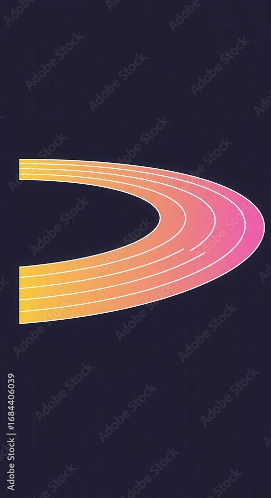 Poster a curved, multi-colored running track graphic with gradient hues, creating a dynamic and abstract de