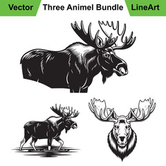 Collection of Moose Poses as a Powerful Vector Line Art Set
