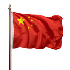 High quality realistic China textile flag with satin fabric and stitched edges isolated on white