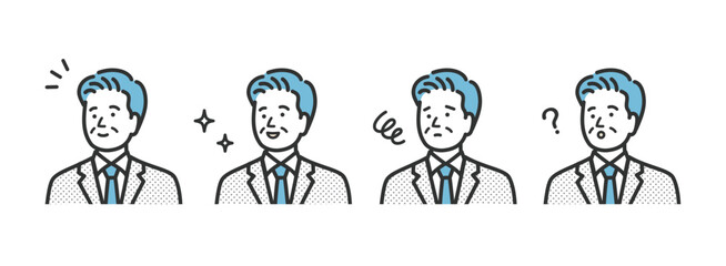 ミドル　シニア　ビジネスマン　表情アイコンイラストセット素材