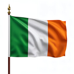 High quality realistic Ireland textile flag with satin fabric and stitched edges isolated on white