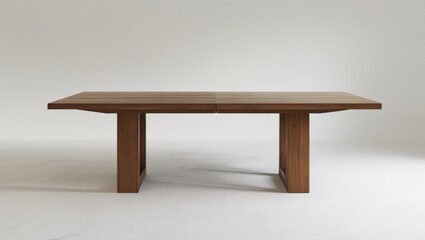 A simple, modern, extendable dining table with clean lines and a warm, neutral color scheme.