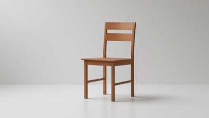 A simple, light-brown wooden chair, presented against a neutral backdrop, evokes a sense of calm and minimalism.