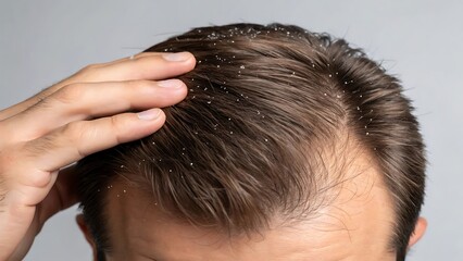 Naklejka premium Man's scalp with visible dandruff flakes hair skin