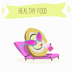 Platonia insignis, bacuri, funny characters, hand drawn vector illustration.