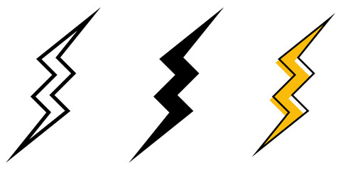 lightning bolt icon set. flash thunder icon. electric power vector icons - lightning energy bolt in yellow flat icon. Creative vector illustration
