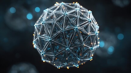Abstract geometric sphere with intricate network design.