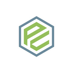 Fototapeta premium Letter PE Hexagon Monogram – Modern Green Symbol