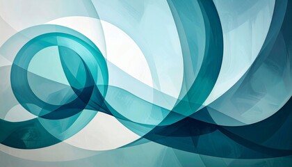 Dynamic Abstract Teal Blue Waves: Overlapping Circles, Fluid Motion, Modern Art