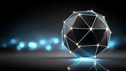 Geometric sphere with glowing lines.