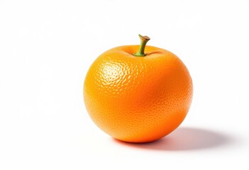 A single, vibrant orange fruit stands out against a pure white backdrop, showcasing its smooth, textured skin and a noticeable stem.