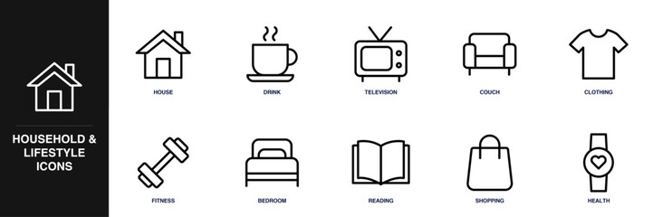 Household and Lifestyle Line Icon Set