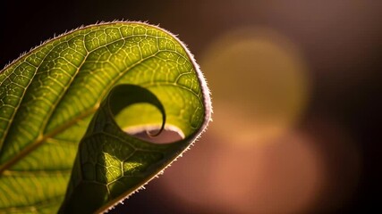 curled green leaf backlit by natural light macro - Powered by Adobe