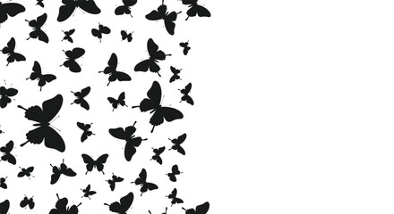 Elegant black butterfly silhouettes dancing across a clean white backdrop for design projects