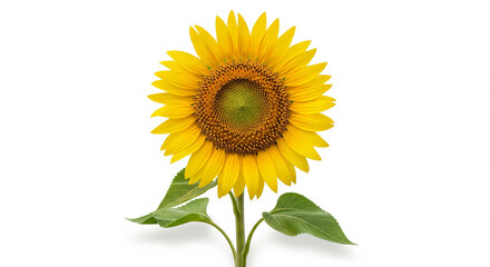 Obraz premium Bright Yellow Sunflower Blooming with Green Leaves on Isolated transparent background