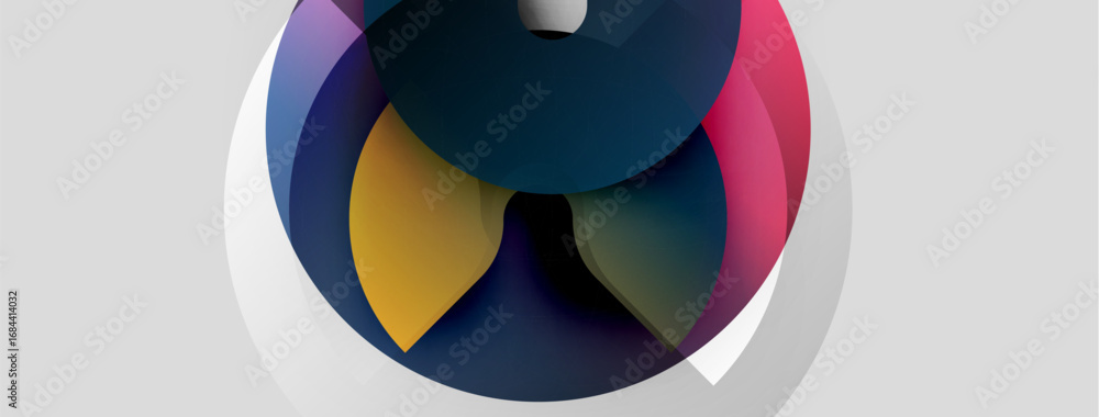 Poster Abstract colorful overlapping circles create dynamic visual. Soft shadows suggest depth, modern design aesthetic.