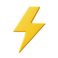 Bright yellow stylized lightning bolt symbol with 3d effect transparent background