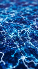 Abstract Network of Glowing Blue Lines on a Dark Background.