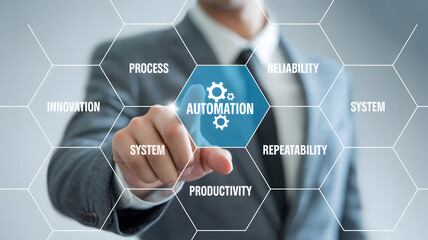 Man activates automation system for increased productivity and innovation