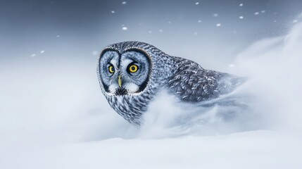 Great Grey Owl in Snowy Storm