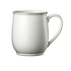 Clean white ceramic mug with elegant handle on a dark cosmic background transparent background