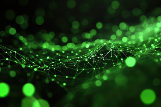 Abstract Green Network Connection Background with Dots and Lines Showing Data Structure Concept