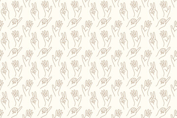 Hand Gesture Line Art Seamless Pattern