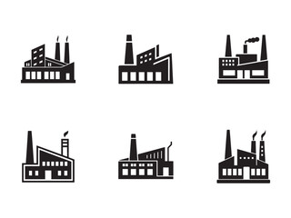 Factory Icon Set Industrial Buildings Vector Illustration Manufacturing Plants and Facilities Pictograms Isolated on White Background Graphic Design Element