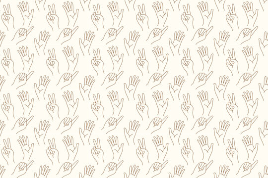 Hand Gesture Line Art Seamless Pattern