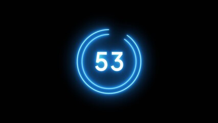 53 second countdown timer illustration. Neon countdown number.