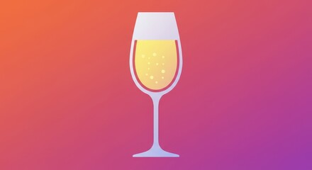A simple, stylized illustration of a champagne flute filled with bubbly liquid against a gradient background.