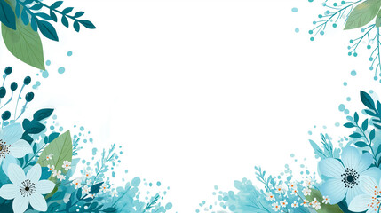 Obraz premium Blue-green Floral Border Illustration for Wedding & Invitation Themes