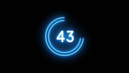 43 second countdown timer illustration. Neon countdown number.