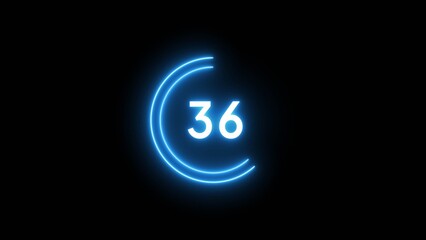 36 second countdown timer illustration. Neon countdown number.