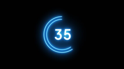 35 second countdown timer illustration. Neon countdown number.