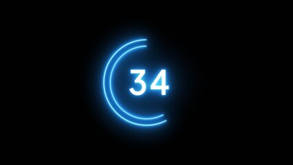 Fototapeta premium 34 second countdown timer illustration. Neon countdown number.
