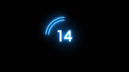 14 second countdown timer illustration. Neon countdown number.