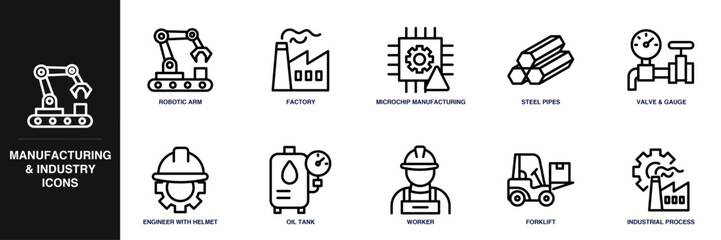 Manufacturing and Industry Line Icon Set