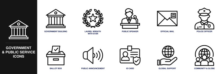 Government and Public Line Icon Set