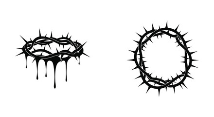 a crown of thorns with dripping black ink beside an oval frame