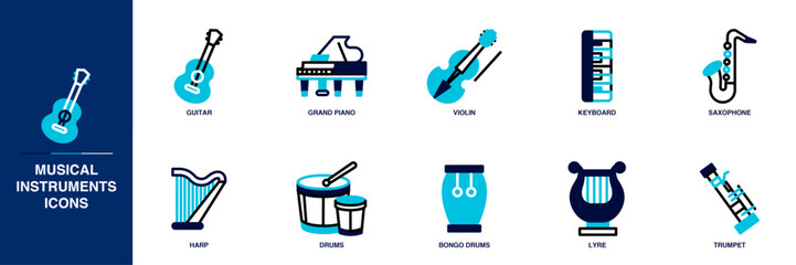 Musical Instruments Blue Colored Outline Icon Set © SkyPark