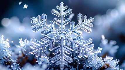 A stunning macro photograph capturing the intricate hexagonal structure and delicate beauty of a single, perfect ice crystal snowflake - Powered by Adobe