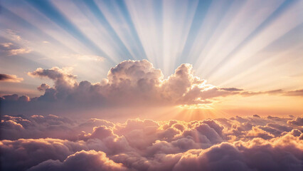 Majestic Sunbeams Breaking Through Clouds at Sunrise Over Ocean light