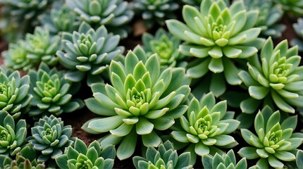 Fototapeta premium Vibrant Green Succulent Plants in a Lush Garden Bed Arrangement