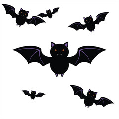 A spooky bat vector in flat cartoon 2D style, ideal for Halloween party graphics and seasonal designs.