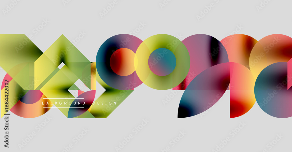 Poster abstract geometric shapes, vibrant colors, modern design. background features overlapping elements, 